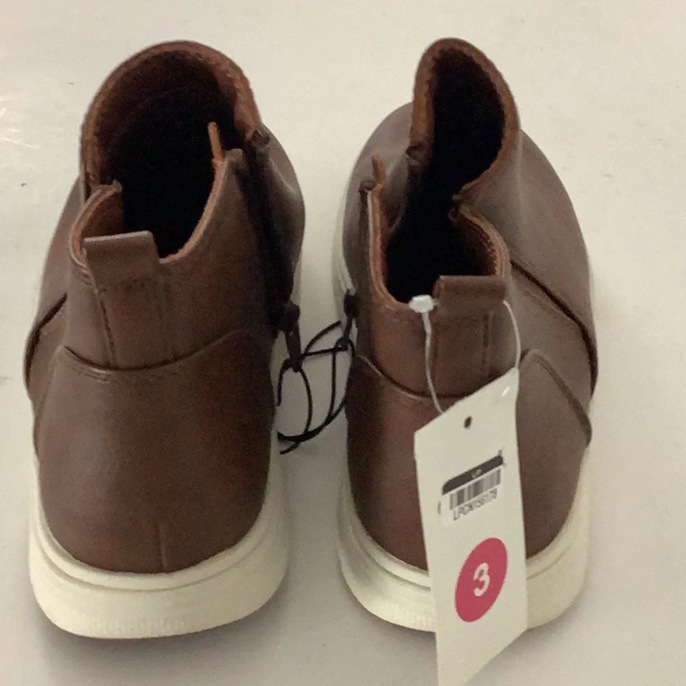 Cat & Jack Abram Boy’s Brown Faux Leather Dress Shoe Western Boot Zipper School